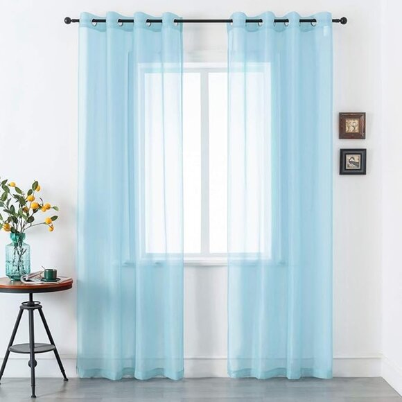 NWT- Sky Blue Voile Sheer Curtains Grommet, Look Semi Natural Light Flow - Picture 1 of 8